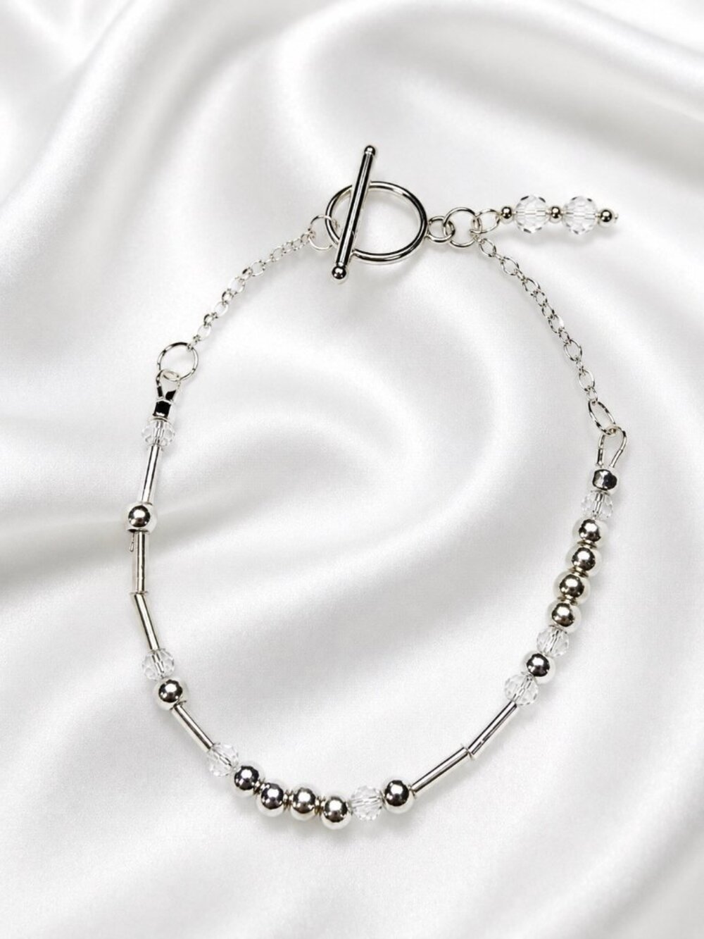 YAHWEH Morse Code Bracelet 7.5” 925 Silver Plated Crystal Toggle NWT REIMAGINED